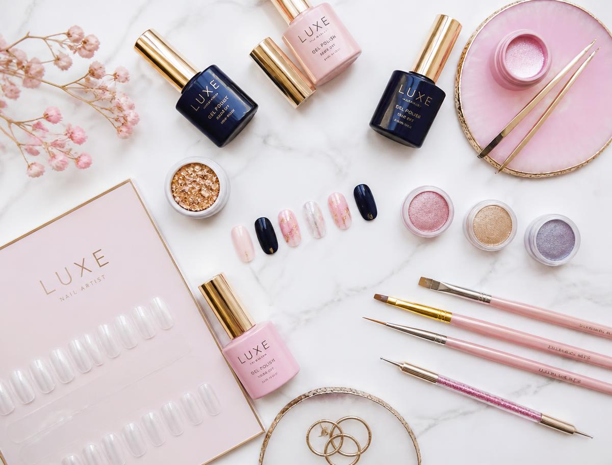 Professional nail art tools, gel polishes and chrome powders